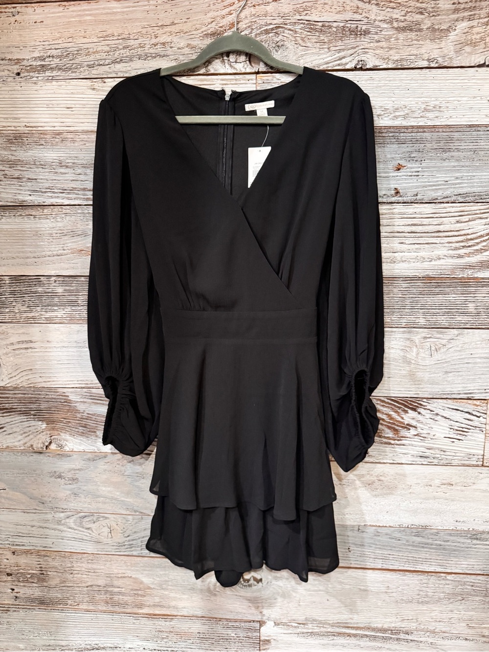 NWT Cato Black Long-Sleeve Tiered Chiffon Romper